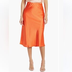 Renee C. Solid Satin Skirt- Orange